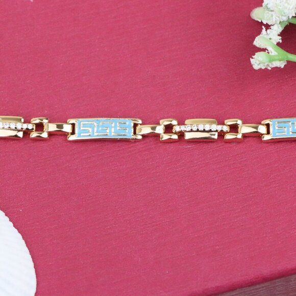 Rose Gold Bracelet with Blue Enamel and Crystals, XPBL0682 - Picture 9 of 12